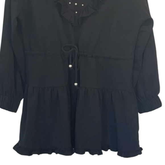 NWT Sundays Gemma Black Ruffle Mini Dress with Pearl Accents, Elastic Waist, XL - Picture 14 of 16